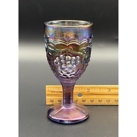 Imperial Purple Carnival Glass Grape Wine Glass Stem Wine Glass 4" Tall - Picture 7 of 10